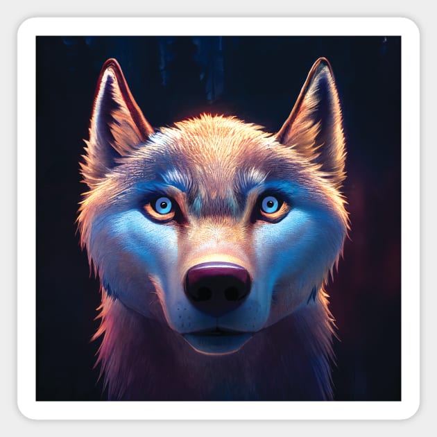 Wolf with Striking Blue Eyes Sticker by Geminiartstudio